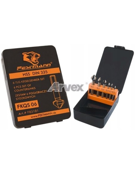 Zestaw pogłębiaczy stożkowych HSS 3 ostrza 90 stopni uchwyt spłaszczony