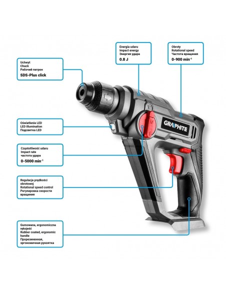 Młotowiertarka akumulatorowa SDS+ Energy+ GRAPHITE 58G009